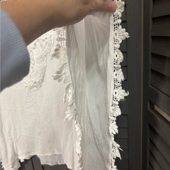 HALO White Boho Lace Gauze Top Size L Crochet Trim Festival Beach Blouse - Picture 8 of 15